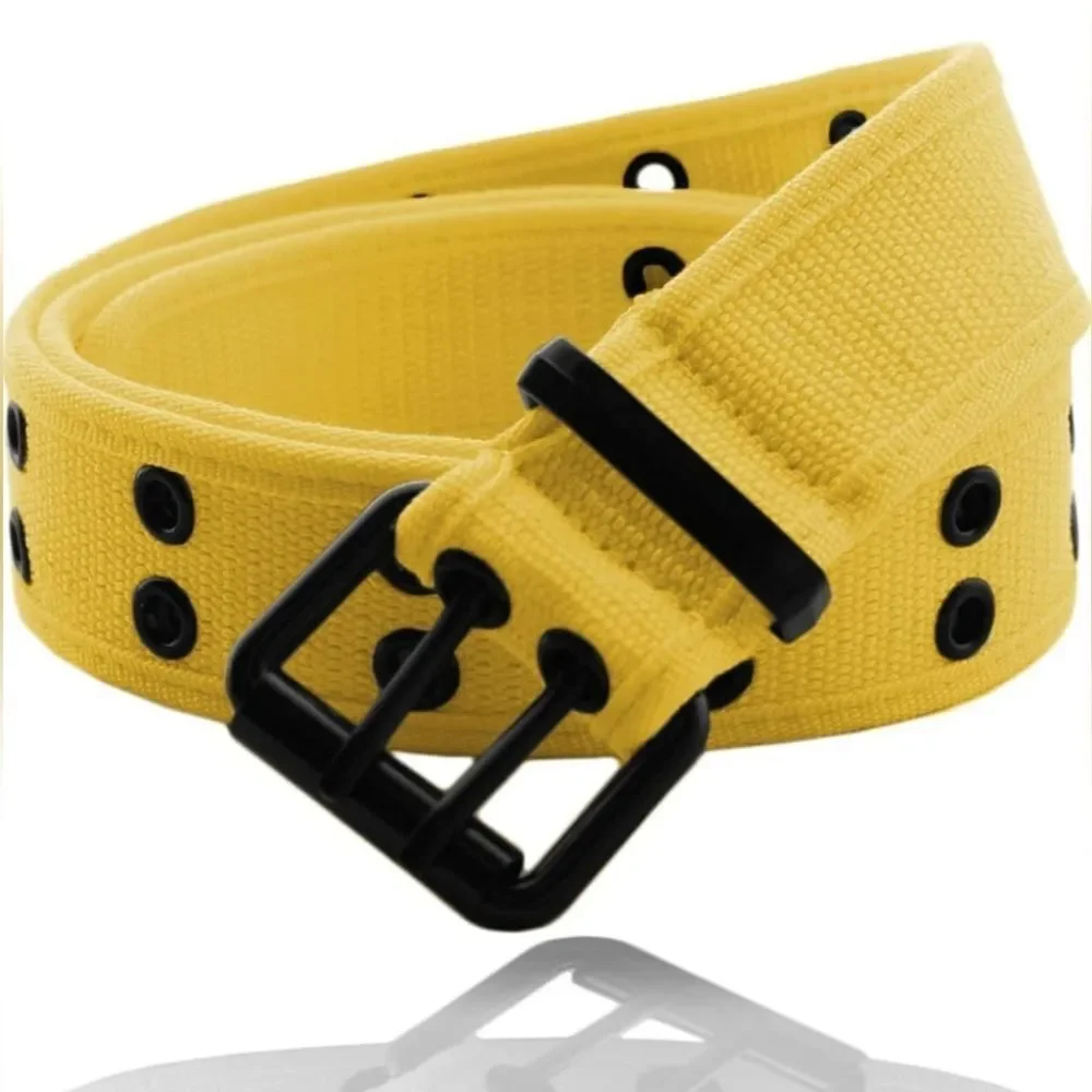 🔸️Unisex Yellow Double Grommet Canvas Belt Small